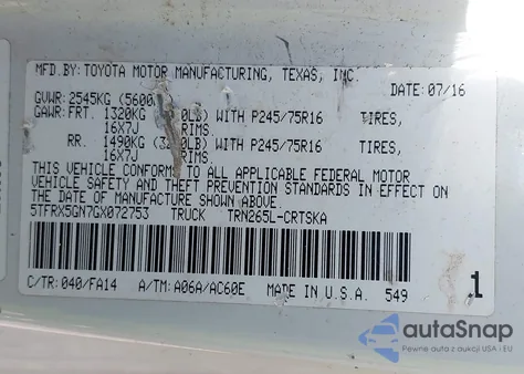 2016 Toyota Tacoma Sr z USA, uszkodzony, nr VIN 5TFRX5GN7GX072753